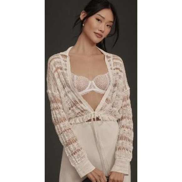 Women's Bubble-Cinched Cropped Cardigan Sweater By Anthropologie XS - Picture 1 of 12